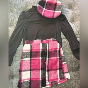 Plaid Pink and Black Skirt with Black Top